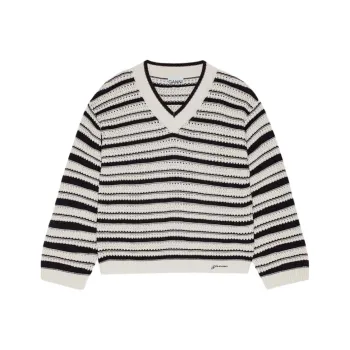 GANNI V-Neck Open-Knit Jumper