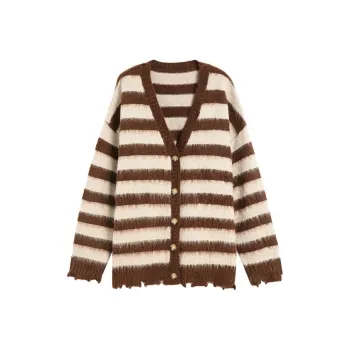 A head of Agua Knitwear Women's Beige Coffee Stripes