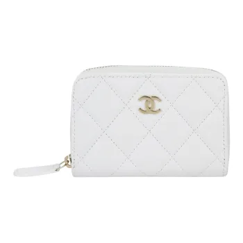 CHANEL Smooth Lambskin Coin Purse Mini Women's White