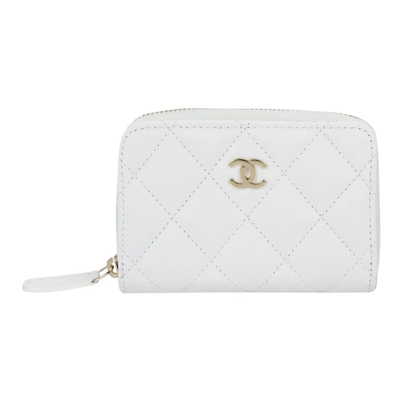 CHANEL Smooth Lambskin Coin Purse Mini Women's White-0