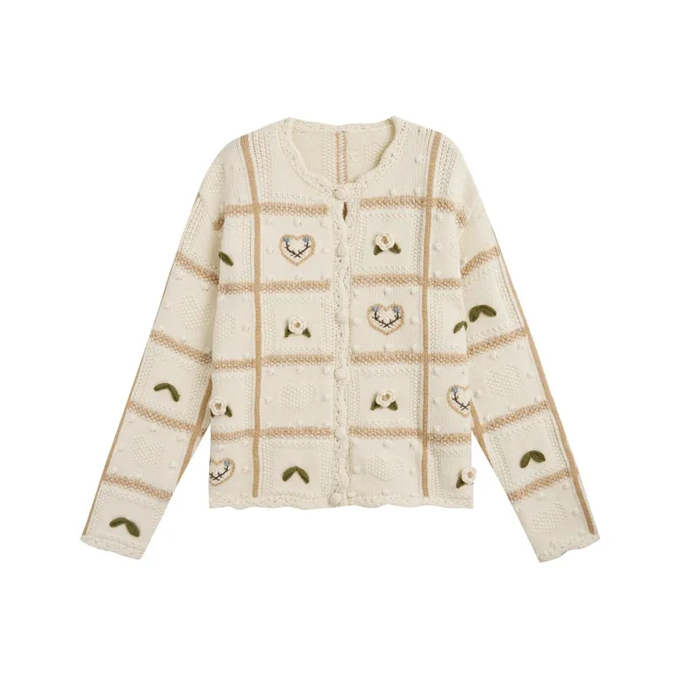 ZIHAN Knitwear Women's Beige Base With Embroidery-0