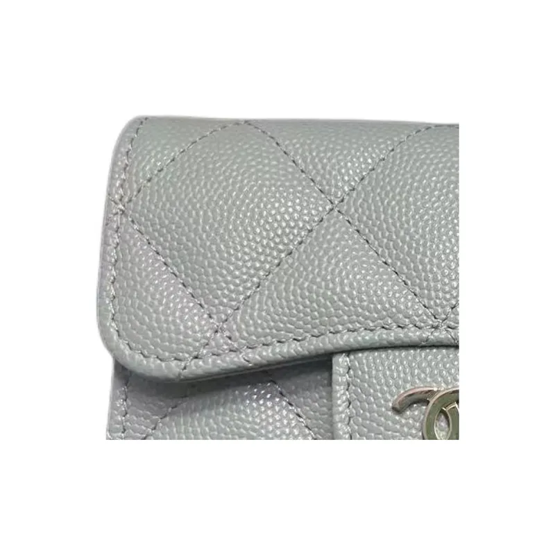 CHANEL Grain Embossed Litchi Calfskin Evening Bag Coin Purse Card Holder Crossbody Bag Women's Cyan-2