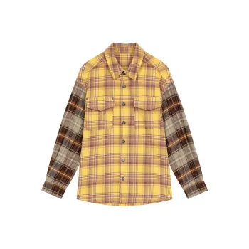 ELF SACK Preppy Style Color Block Vintage Plaid Shirt Women's