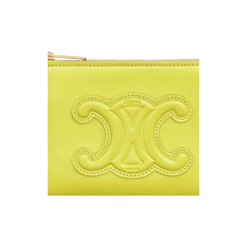 CELINE Triomphe Arc De Triomphe Smooth Cow Leather Wallet Card Holder Coin Purse Women's Fluorescent Yellow-4