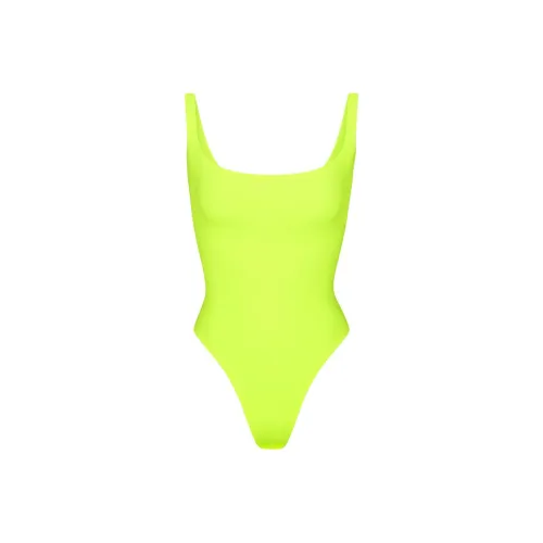 SKIMS FITS EVERYBODY SQUARE NECK BODYSUIT Bodysuits Women's Green Highlighter/Green Neon Pen