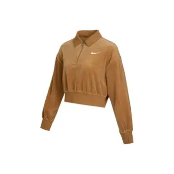 Nike Sportswear Women'ss Corduroy Half Zip Logo Sweatshirt Brown