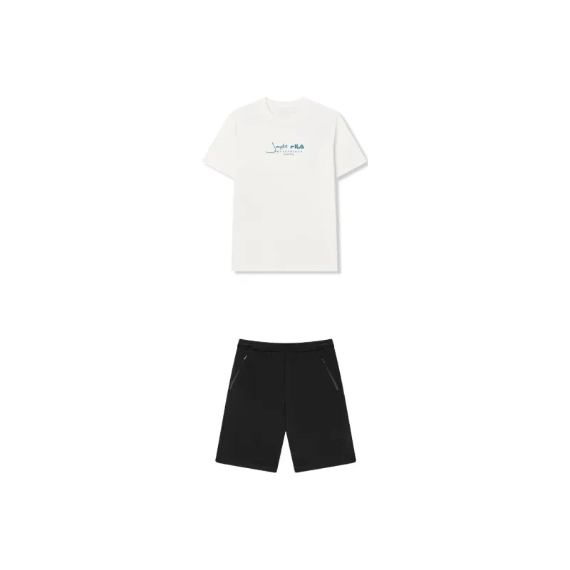 FILA Casual Sportswear Men Set White Top+Black Shorts-0