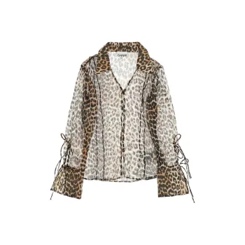 GANNI Leopard Printed V Neck Blouse