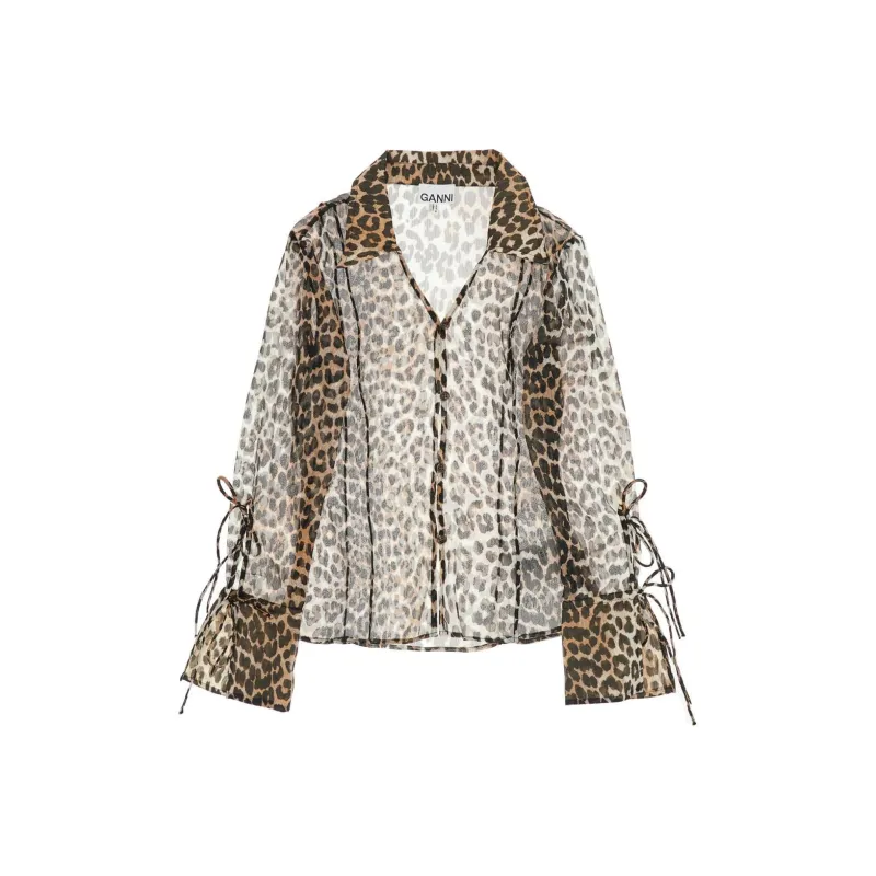 GANNI Leopard Printed V Neck Blouse-0