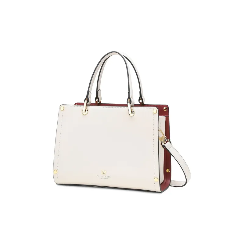 PIERRE CARDIN Cow Leather With Synthetic Leather Shoulder Bag, Crossbody Bag, Handbag Women's Ecru-1