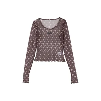 Marine Serre Mesh Monogrammed Crewneck Cropped Top
