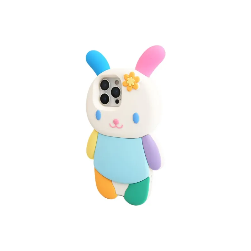 Sopi Silicone Material 3D Effect Multicolor Bunny Phone Cases Compatible With IPhone 16/15 Pro Max/Apple 13/14 Pro/Max-2