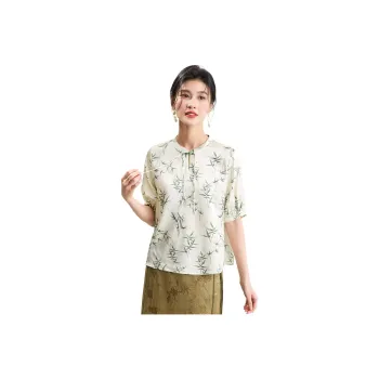 JINJU Regular T Shirt Women's Green Bamboo Leaf Flower