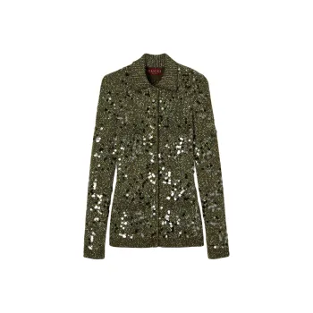 GUCCI Polo Neck Tweed Cardigan