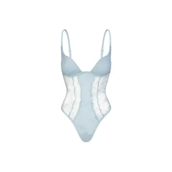 SKIMS ULTRA FINE LACE LINED PLUNGE BODYSUIT Bodysuits Women's DENIM/Denim