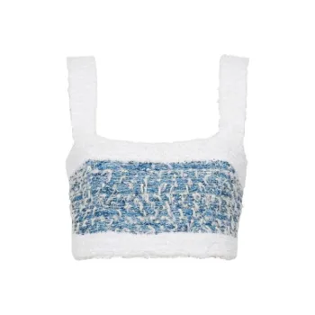 BALMAIN Denim Tweed Strappy Top