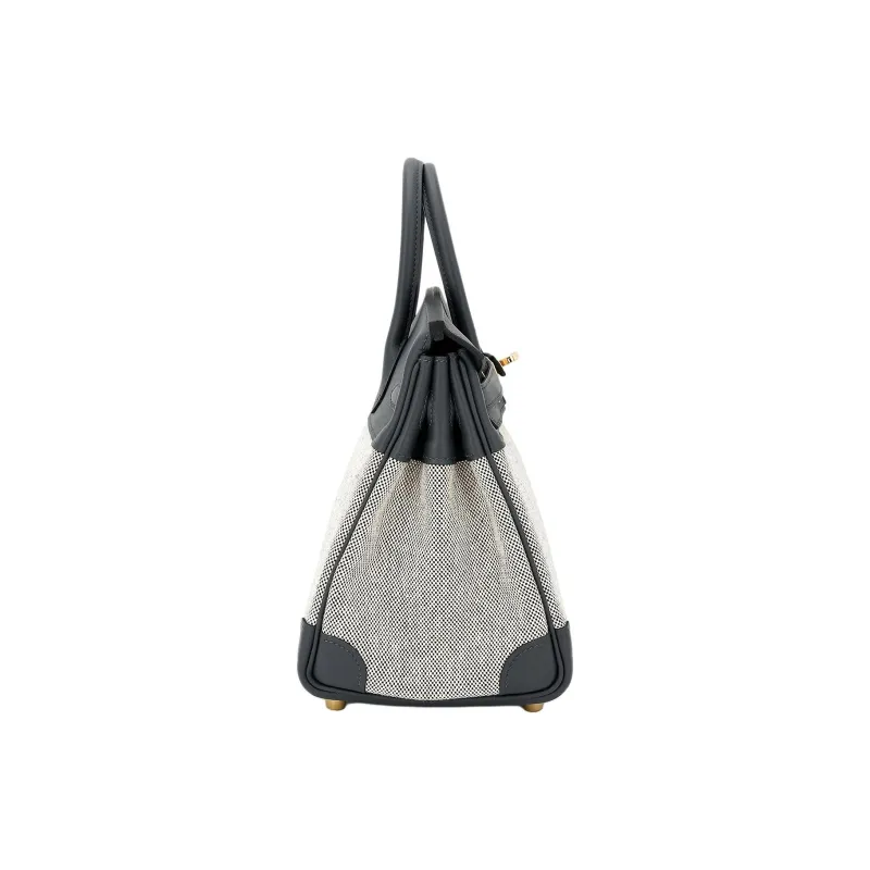 HERMES Swift Leather With Toile H Canvas Handbag Women's Haze Gray-3