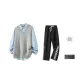 Gray+Light Blue[Shirt]+Black[Pants]