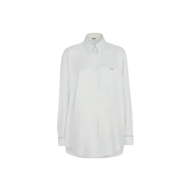 FENDI Logo Embroidered Curved Hem Shirt-0