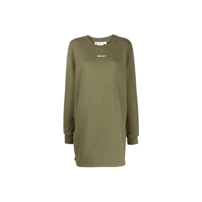 OFF WHITE Flock Chine Flower Arrow Dress Military Green-0