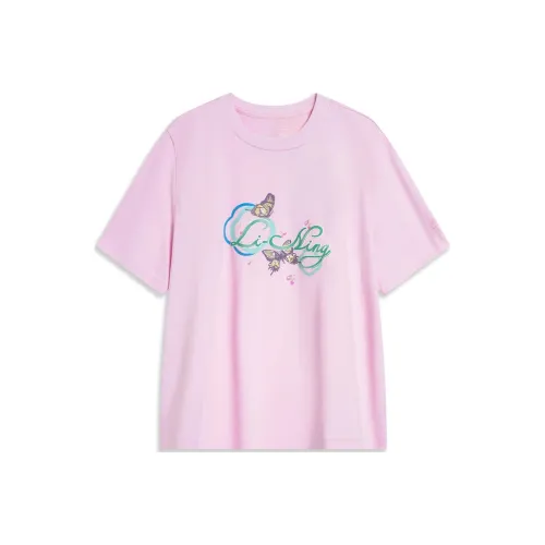 LiNing Chinese Culture Series Drop Shoulder Sleeve T Shirt Women's Cherry Blossom Pink