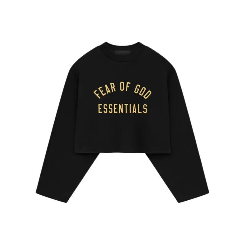 Fear Of God Essentials Women'ss Tri Blend Cropped Longsleeve Shirt Black-0