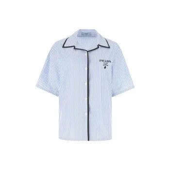 PRADA Striped Bowling T Shirt White/Blue