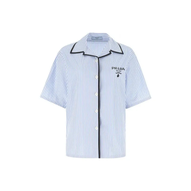 PRADA Striped Bowling T Shirt White/Blue-0