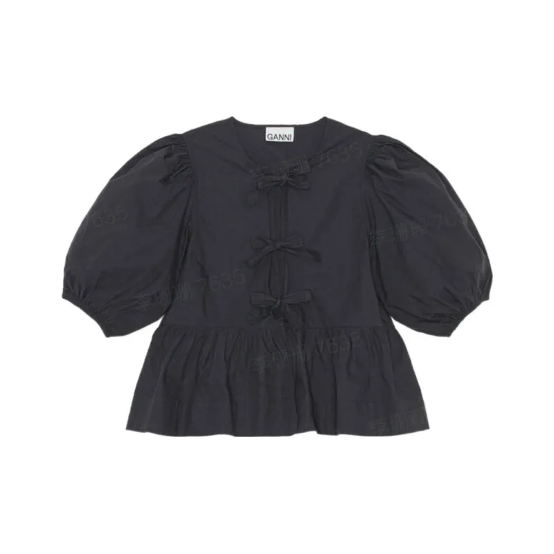 GANNI Puff sleeved Peplum Blouse-0