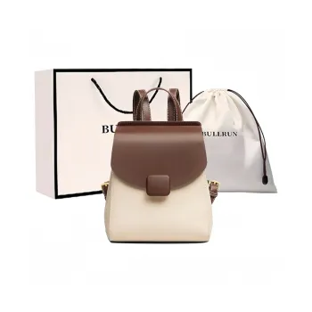 Bullrun Synthetic Leather Backpack Regular Women's White & Coffee