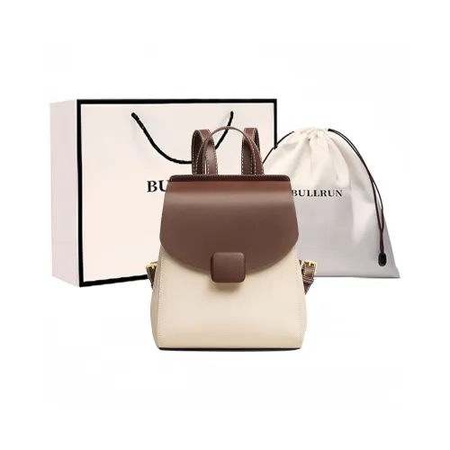 Bullrun Synthetic Leather Backpack Regular Women's White & Coffee