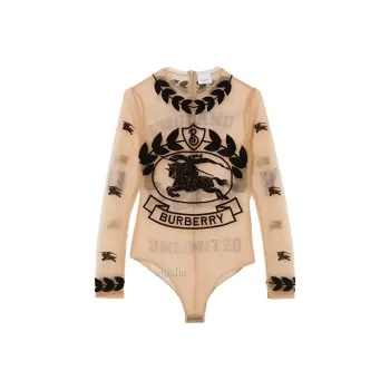 Burberry Embroidered Graphic Logo Mesh Bodysuit 'Camel'