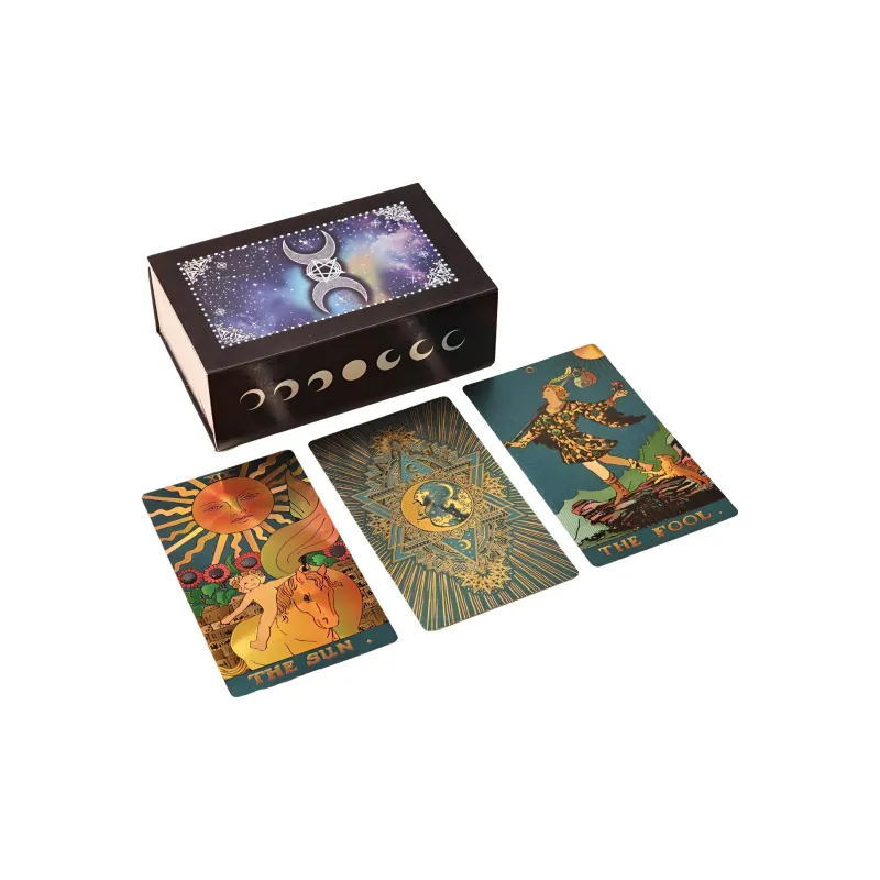 ZOCO Black Gold Sun Tarot Card Box Included Waterproof And Durable PET Material Board Games-20