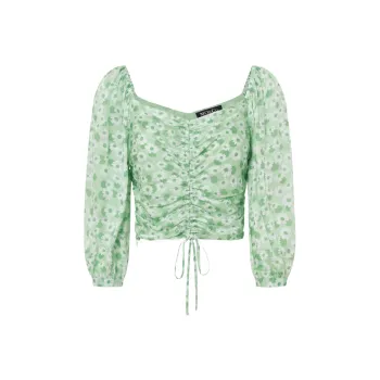 MO&CO Shirts Women's White Base With Green Print