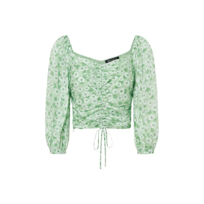 MO&CO Shirts Women's White Base With Green Print-0