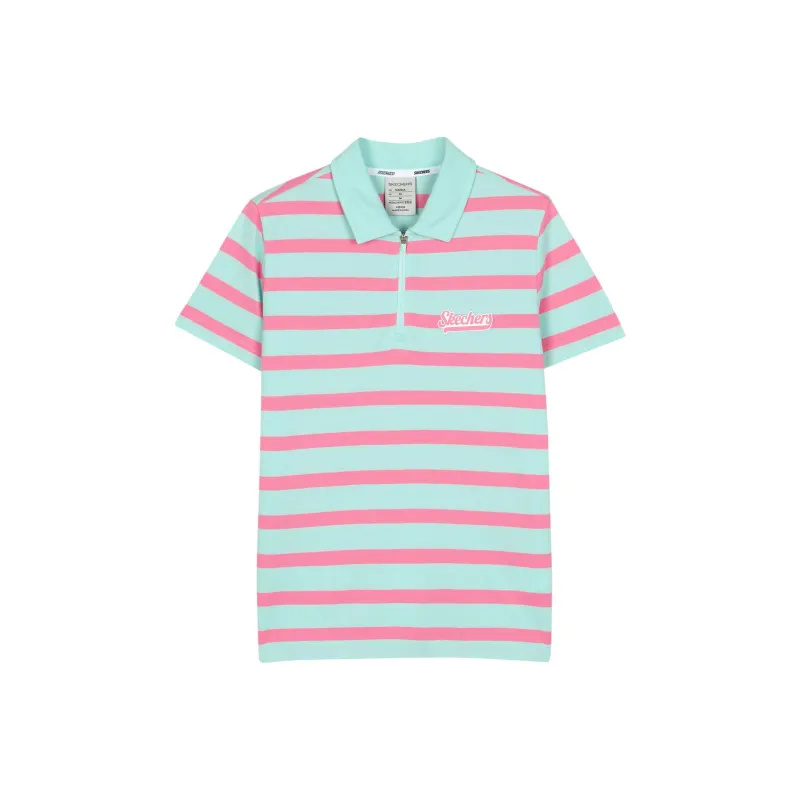 Skechers Polo Shirt Women's Siam Tulip Mint Green Stripes-0