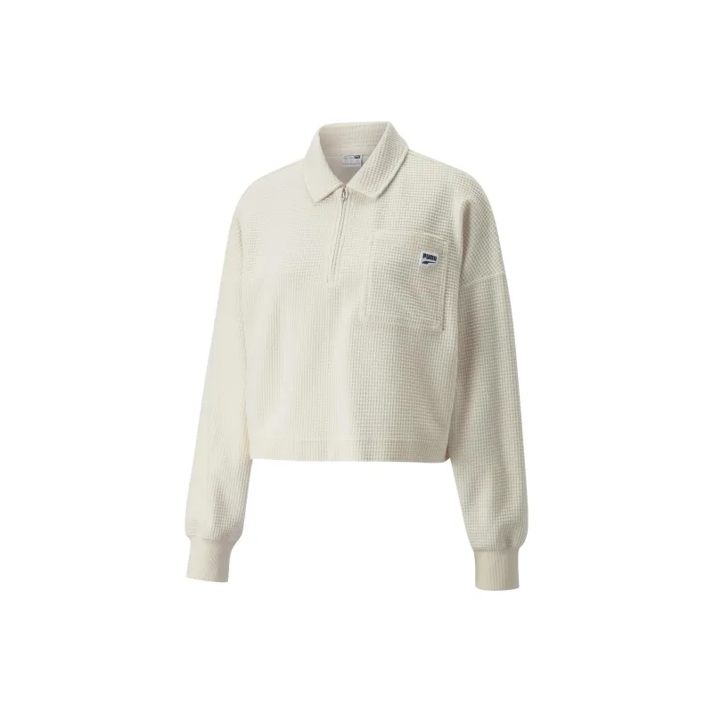 PUMA Downtown Polo Shirts Women's Cotton Linen Blend In Natural Color-0