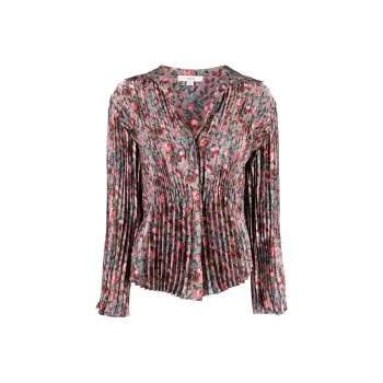 VINCE Berry Blooms Pleated Shirt