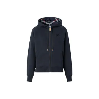 Burberry Women's Letter Graphic Cotton Blend Zip Hoodie Navy
