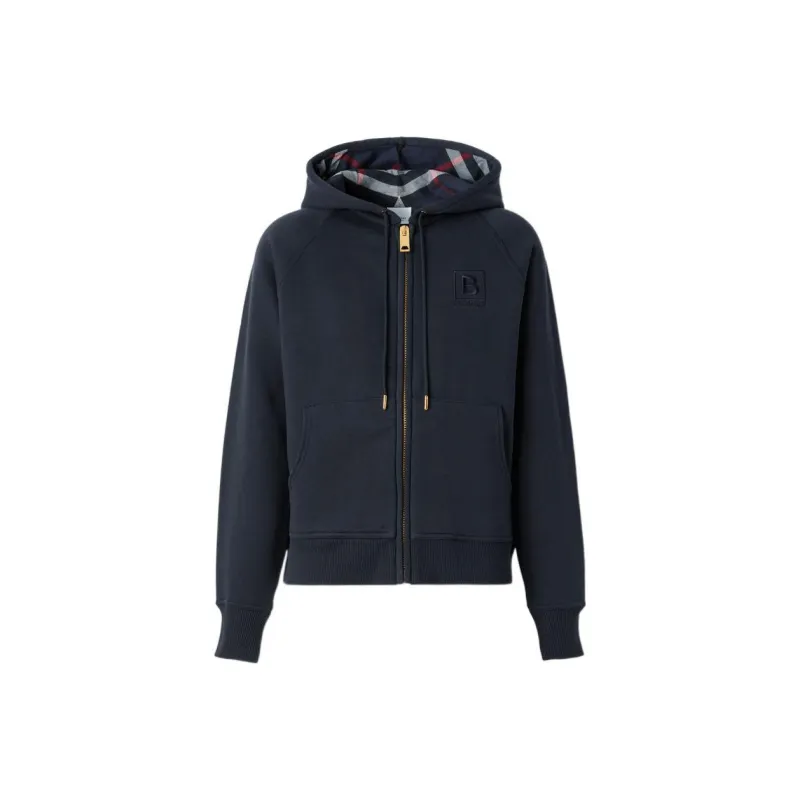 Burberry Women's Letter Graphic Cotton Blend Zip Hoodie Navy-0