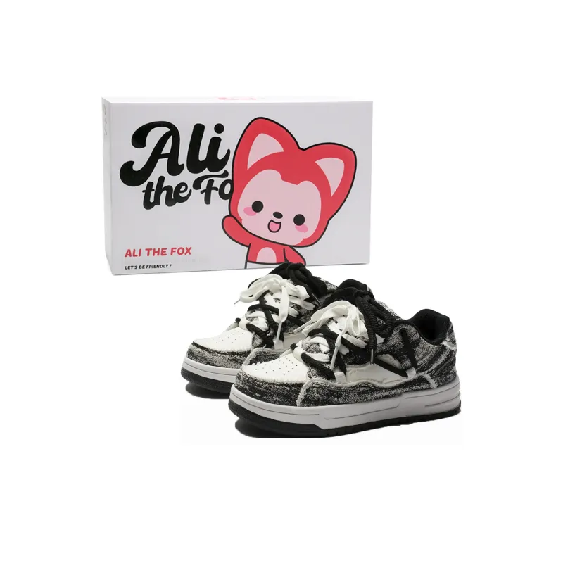 ALI THE FOX Slip Resistant, Abrasion Resistant, Balance, Lightweight Low Top Skateboard Shoes Unisex-26