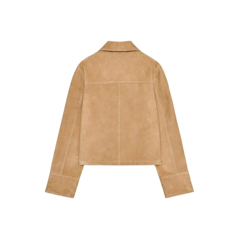 ZARA ZW Series Leather Jacket Women's Tan-1