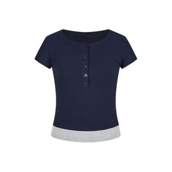 ONE SHALLOW T Shirt Women's Navy Blue & Gray
