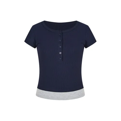 ONE SHALLOW T Shirt Women's Navy Blue & Gray