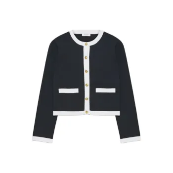 ARITZIA FW24 Babaton Approach Cardigan Knitwear Women's Dark Night Navy White/Midnight Marine Blue White