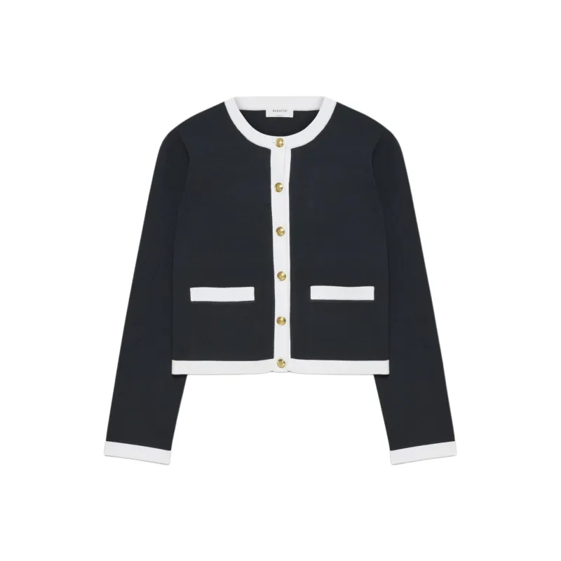 ARITZIA FW24 Babaton Approach Cardigan Knitwear Women's Dark Night Navy White/Midnight Marine Blue White-0