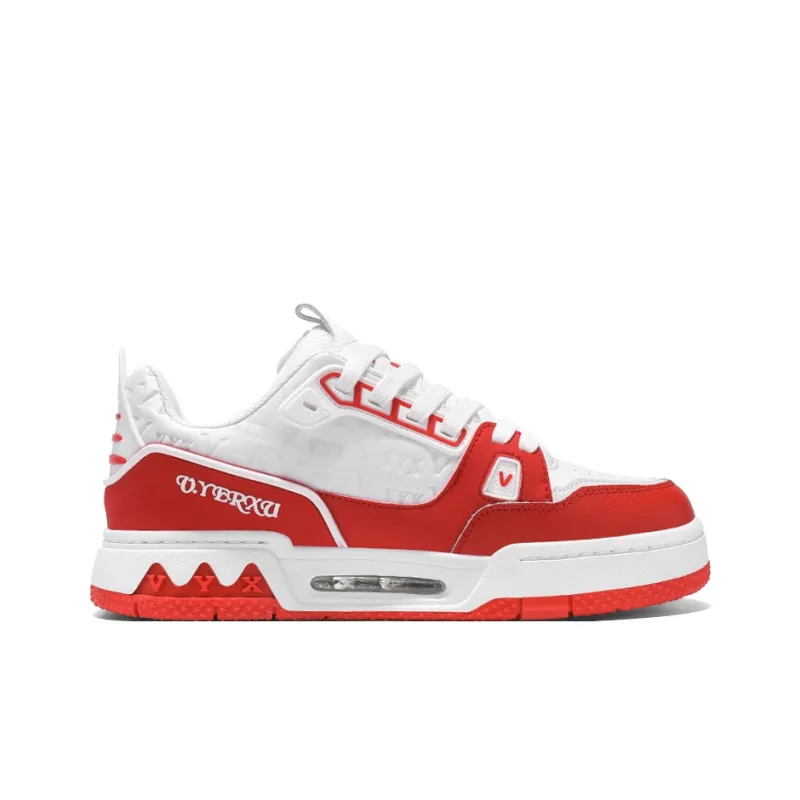 V.YERXU Air Trainer Versatile Casual Red Height Increasing Abrasion Resistant Low Top Skateboard Shoes Unisex-1