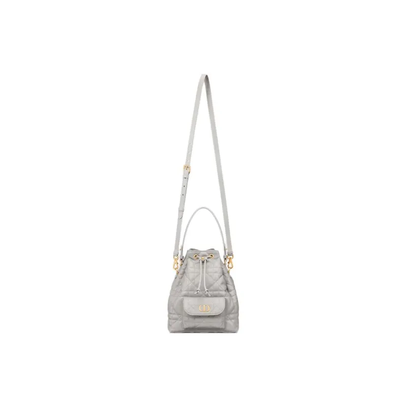 DIOR Caro Sheepskin With Calfskin Bucket Bag, Shoulder Bag, Crossbody Bag, Handbag Small Size Women's Gray-1