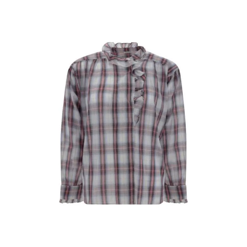 ISABEL MARANT ETOILE Pamias Ruffled Long Sleeved Checked Blouse-0