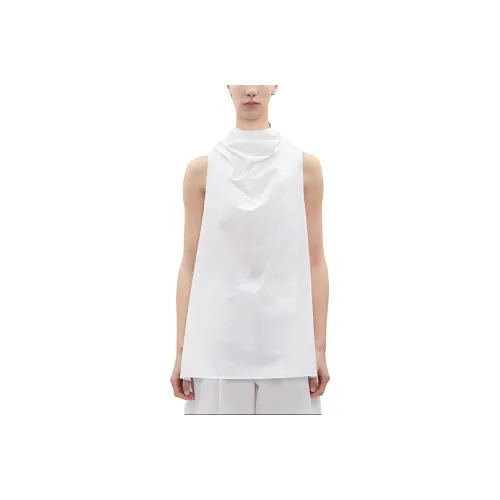 LA GARCONNE Solid Color Tie Collar Backless Sleeveless T-Shirt Women's White